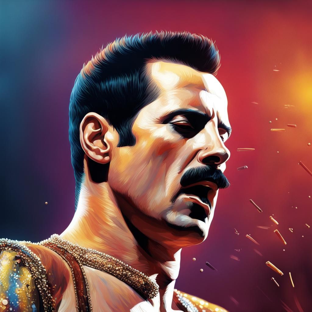 Hyperrealistic Freddie Mercury Portrait with Dramatic Lighti...