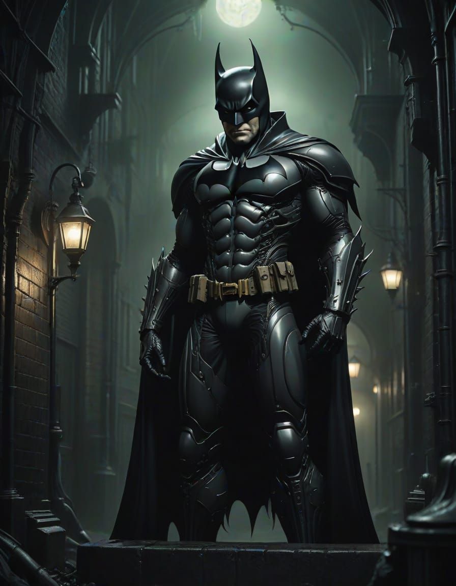 Dark Victorian Batman in HR Giger-Inspired Biomechanical Exo...