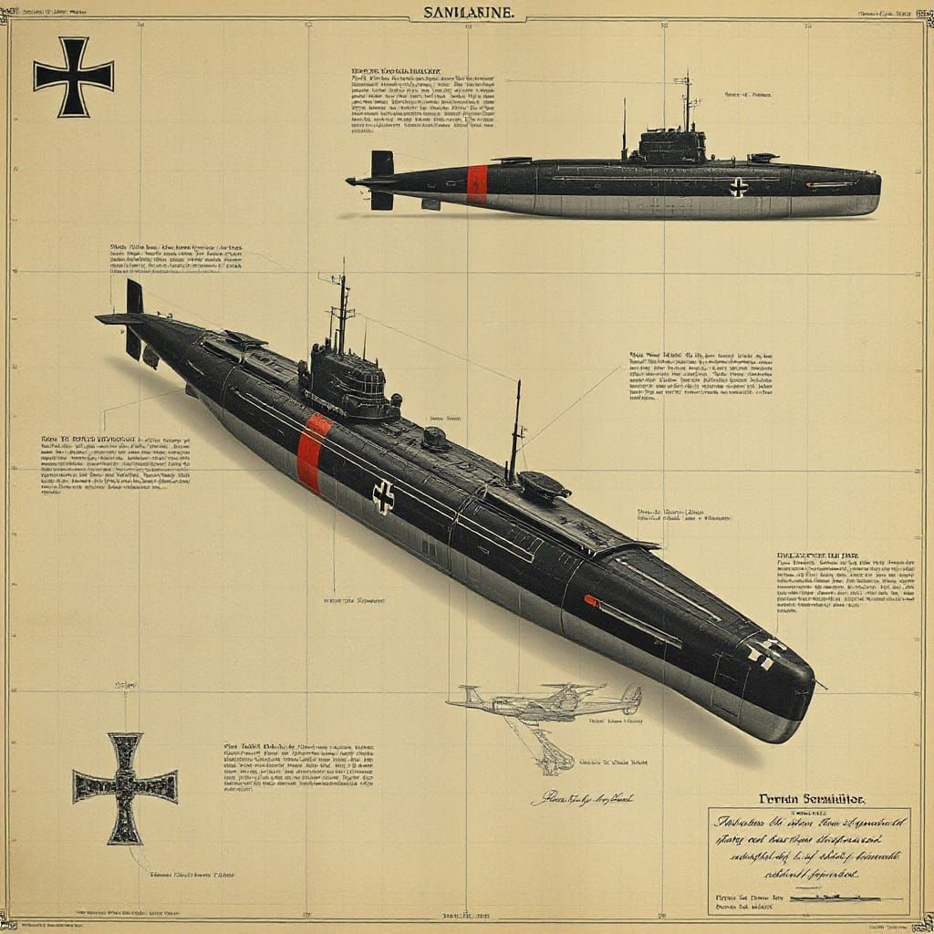 German Submarine Blueprint, 1933 Design