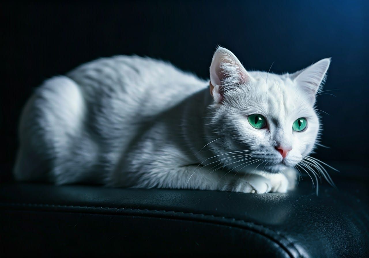 White Cat in Dark Room, Digital Concept Art