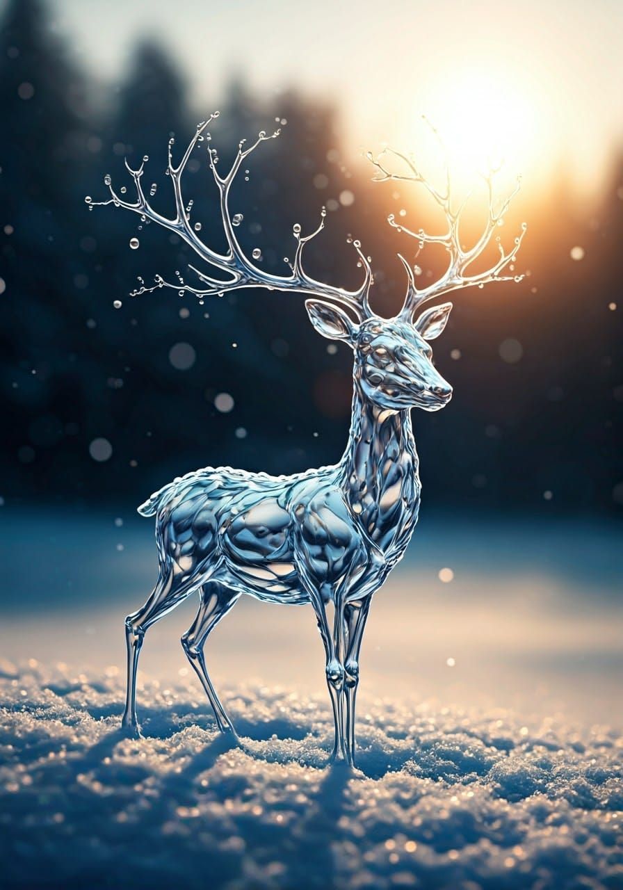 Ethereal Winter Deer in Dreamlike Realism