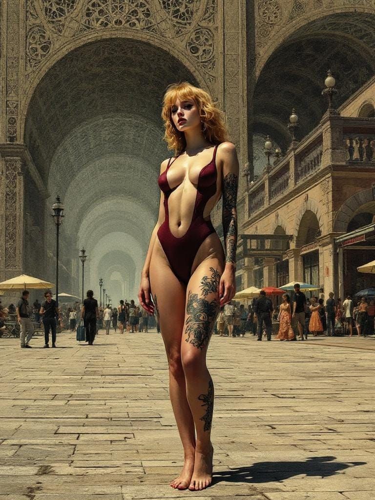 Edgy Woman Posing on Boardwalk in Surreal Style