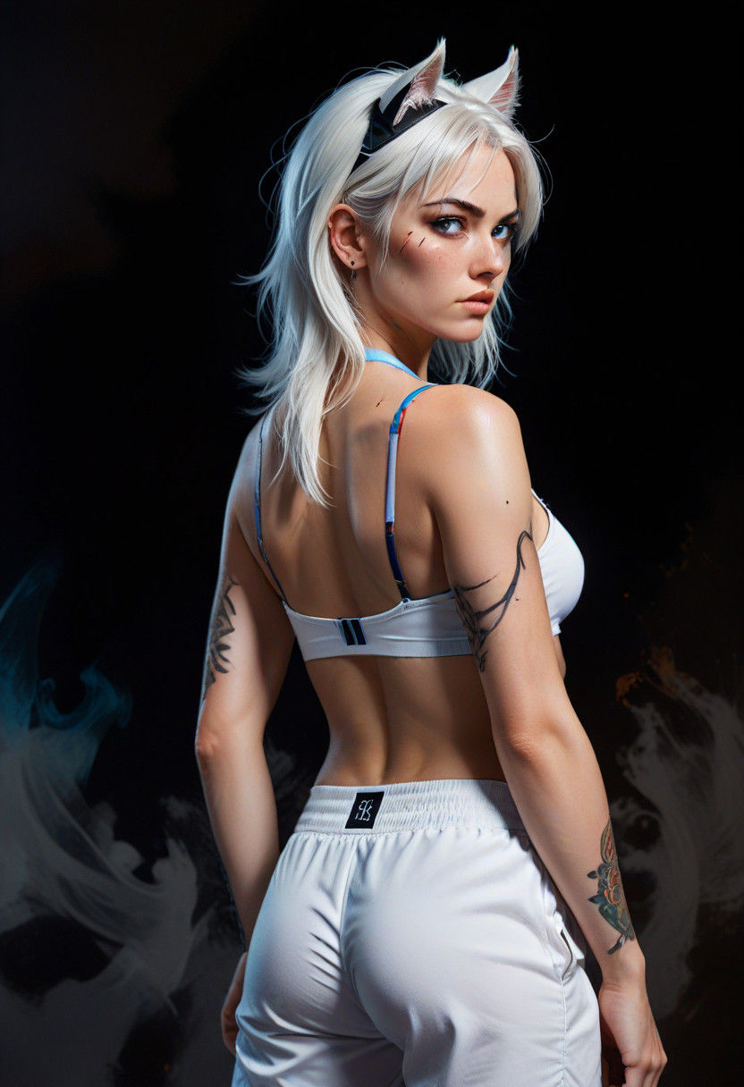 Action-Packed Female Warrior in Cyberpunk Art Style