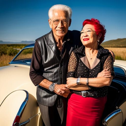 Rockabilly Couple with Jaguar, Digital Art