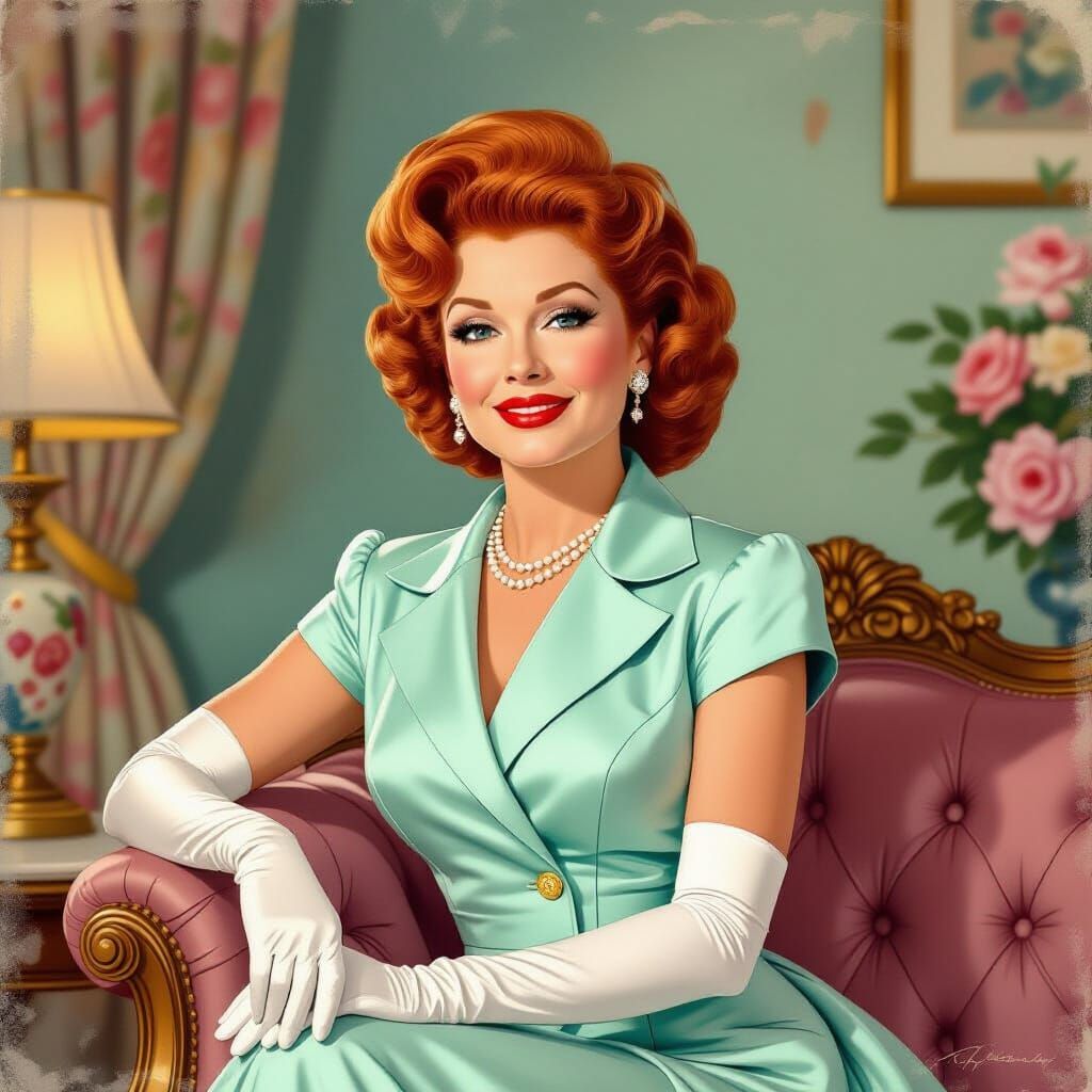 Elegant Lucille Ball Portrait in Rockwell-Inspired Style