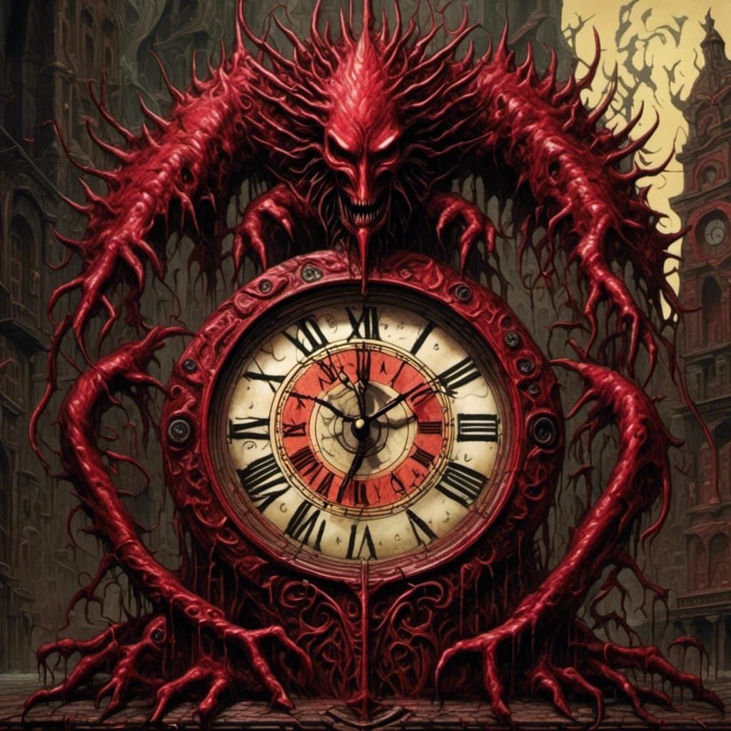 Demonic Clock with Sinister Runes in Dark Fantasy