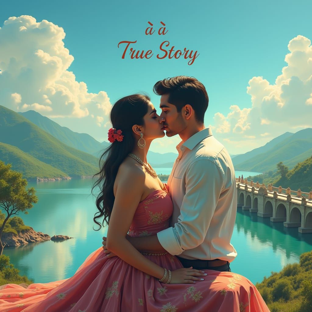 Cinematic Kiss in a Dreamlike Landscape, Digital Art