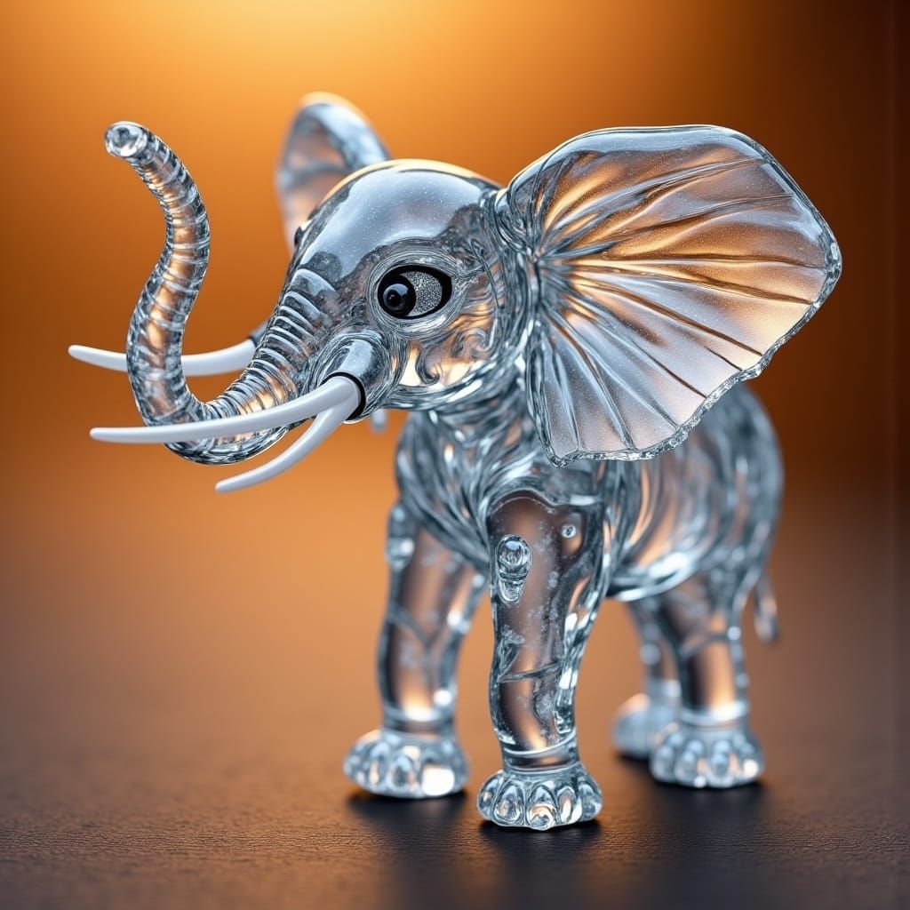 Intricately Crafted Glass Elephant in Digital Art Style