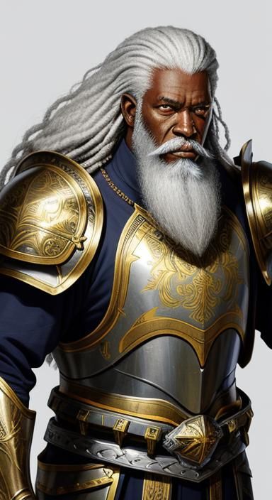 Elderly African Paladin in Silver Armor Portrait