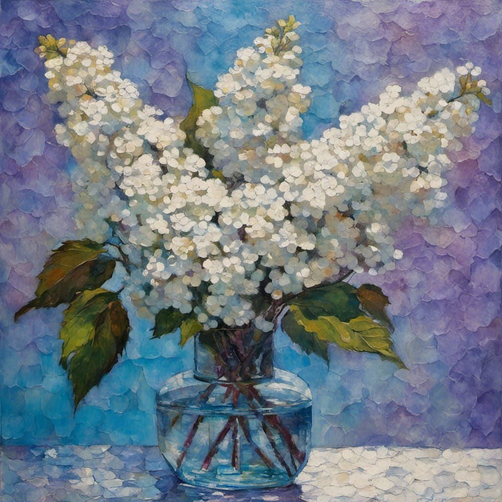 Viburnum Flowers in Vase: Expressionist Oil Painting