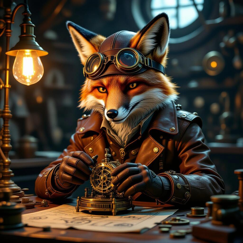 Fox Tinkerer in Steampunk Workshop