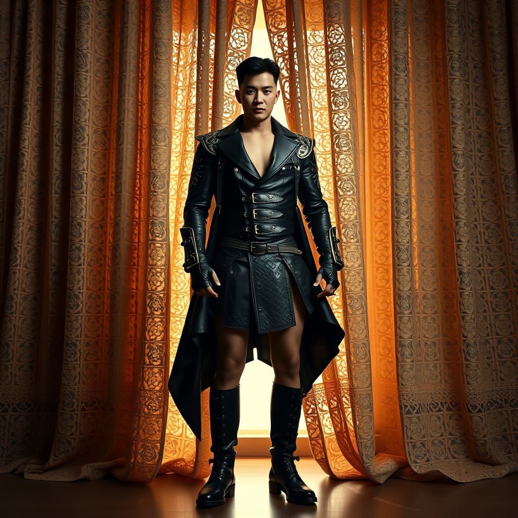 Elegant Warrior in Leather Attire