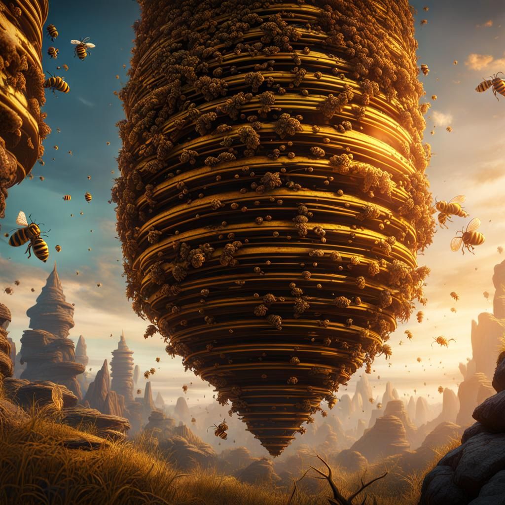 Detailed Matte Painting of a Bee Hive