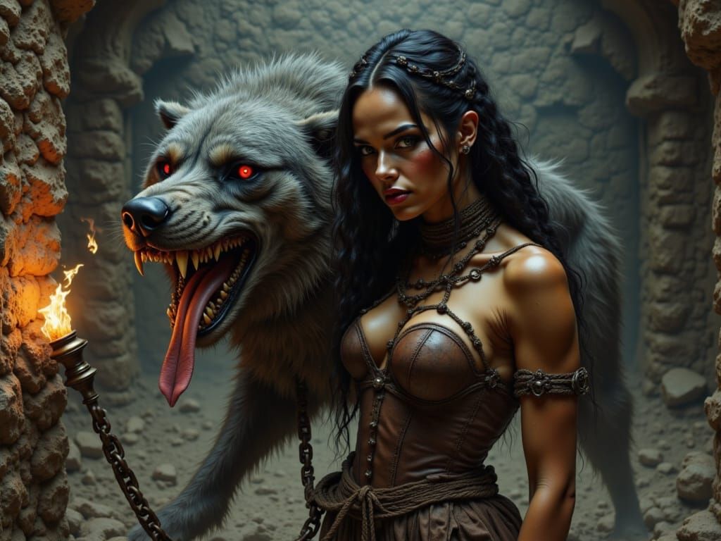 Demoness and Hellhound in Dark Dungeon