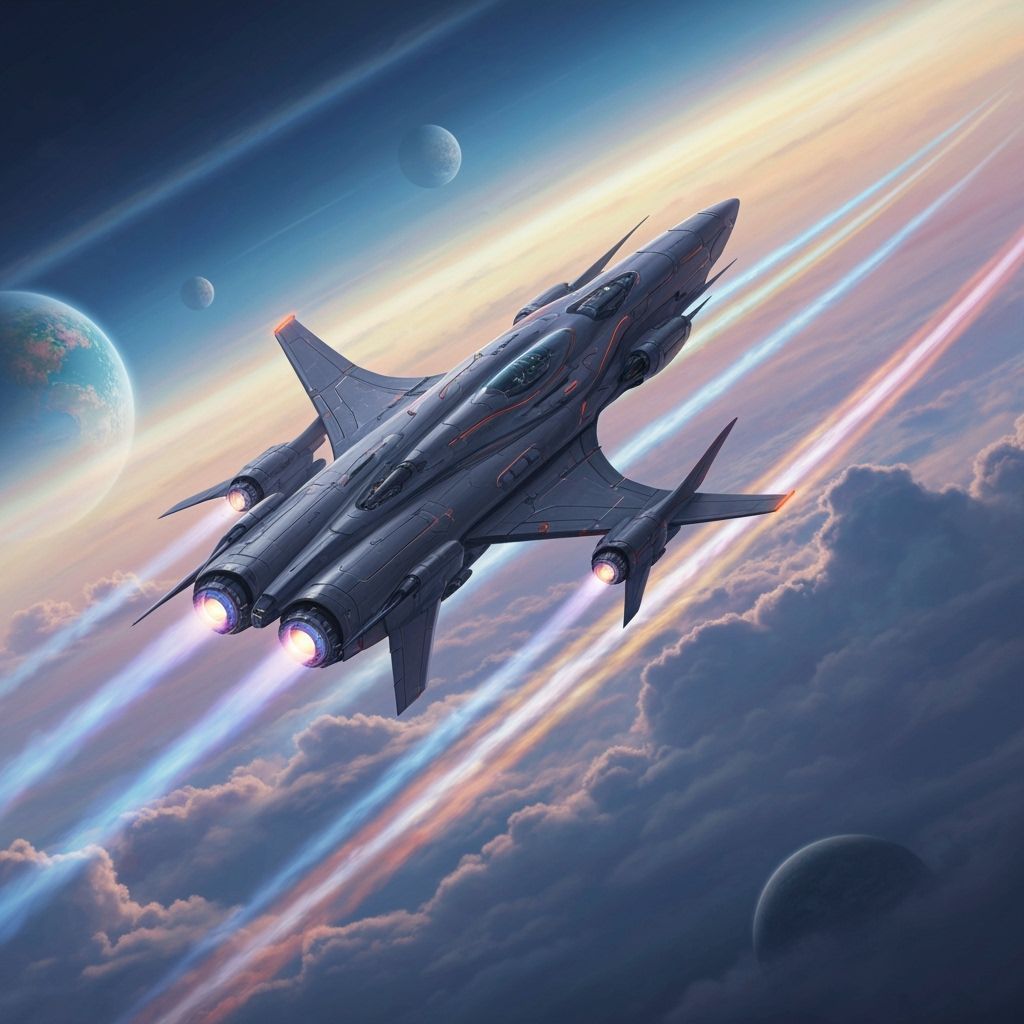 Futuristic Spacecraft Soaring Through Colorful Clouds