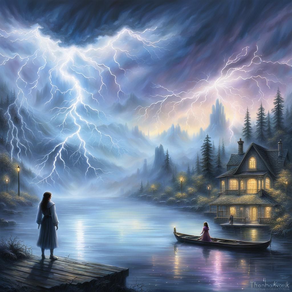 Ethereal Lake Fantasy with Lightning
