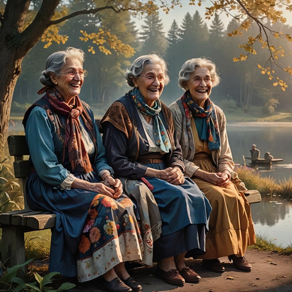 Laughing Old Ladies by Misty Lake, Magical Realism
