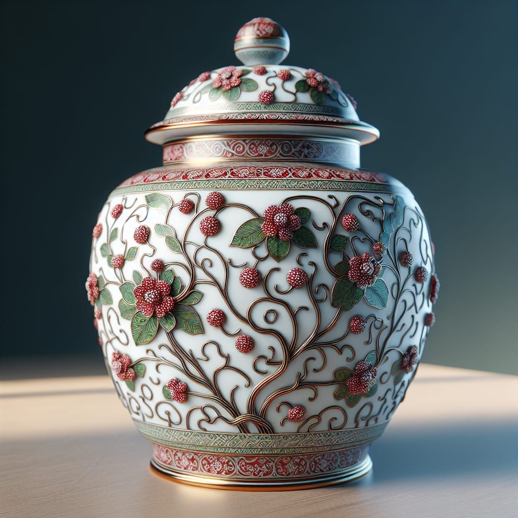 Ornate 3D Ginger Jar in Cloisonné Style