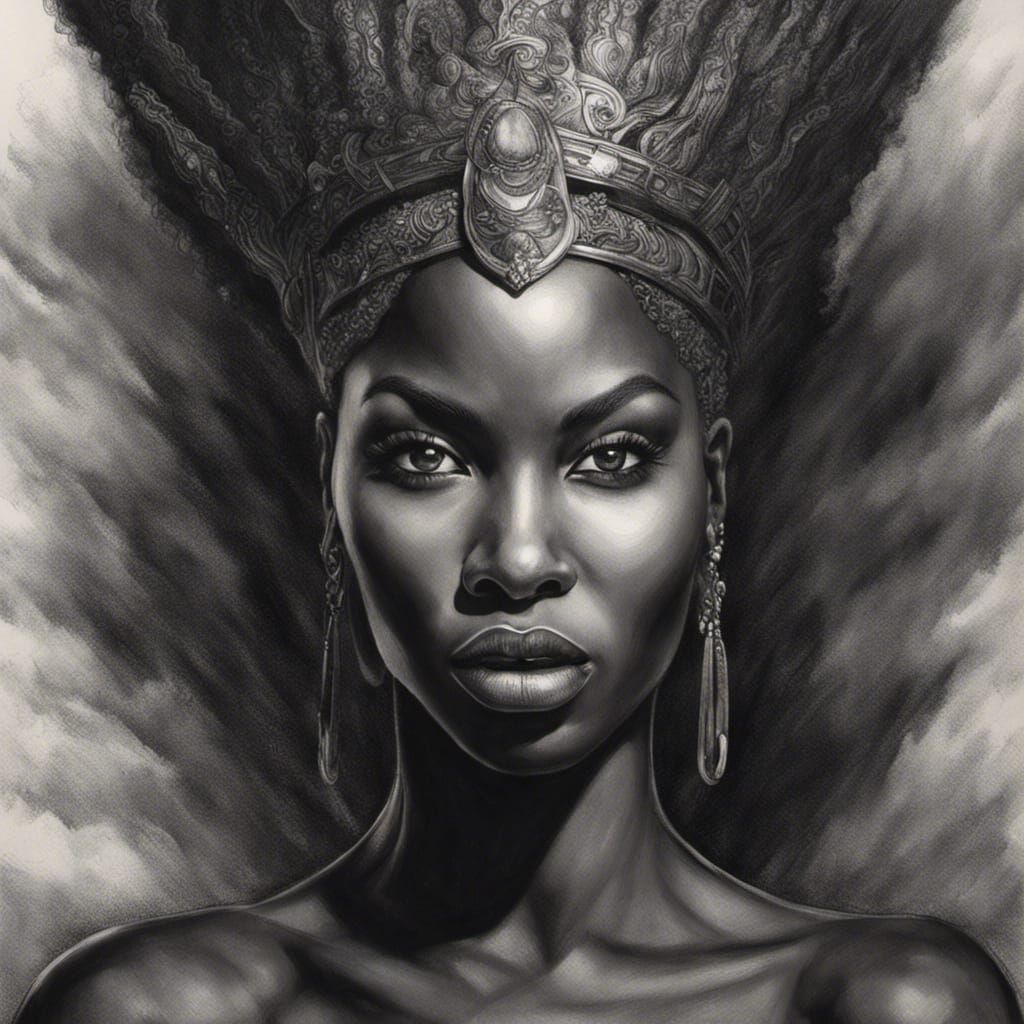 Queen Storm: Hyperdetailed Charcoal Drawing