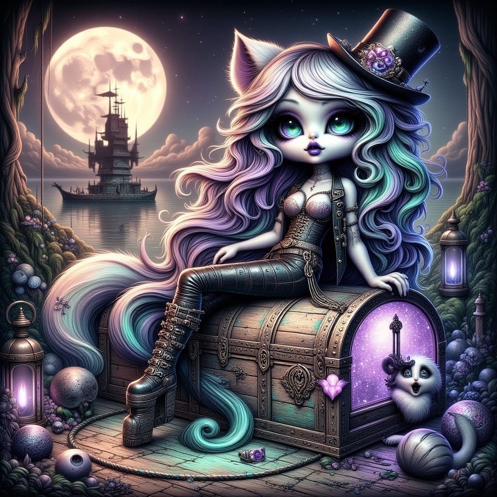 Ethereal Ghost Ship: Bioluminescent Feline Creatures in Hype...