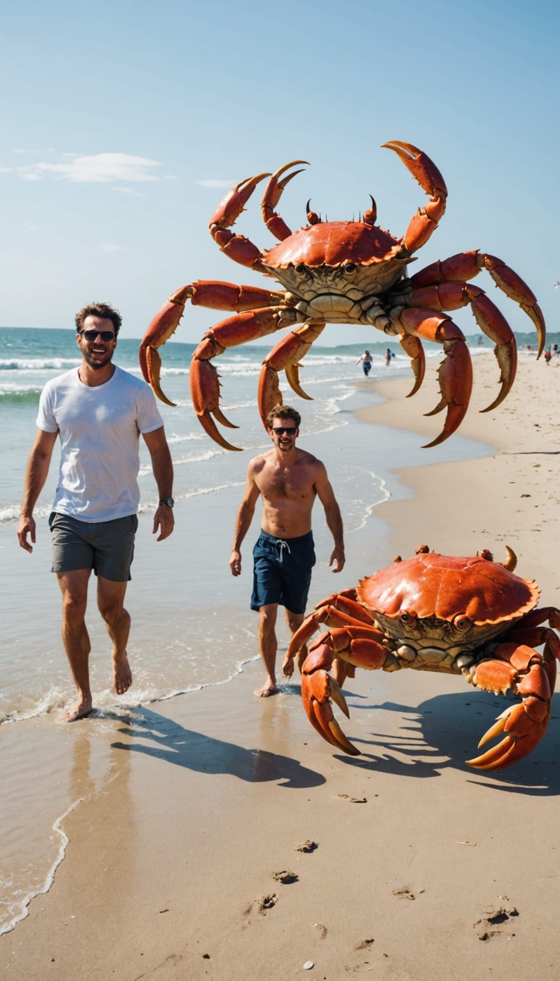 Giant Crabs Chase People on a Beach