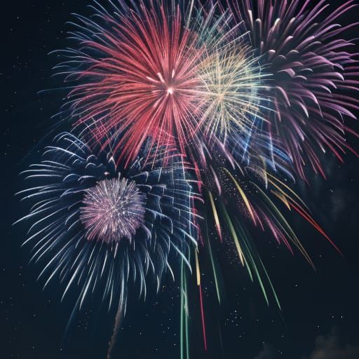 Kaleidoscope of Exploding Fireworks in Night Sky