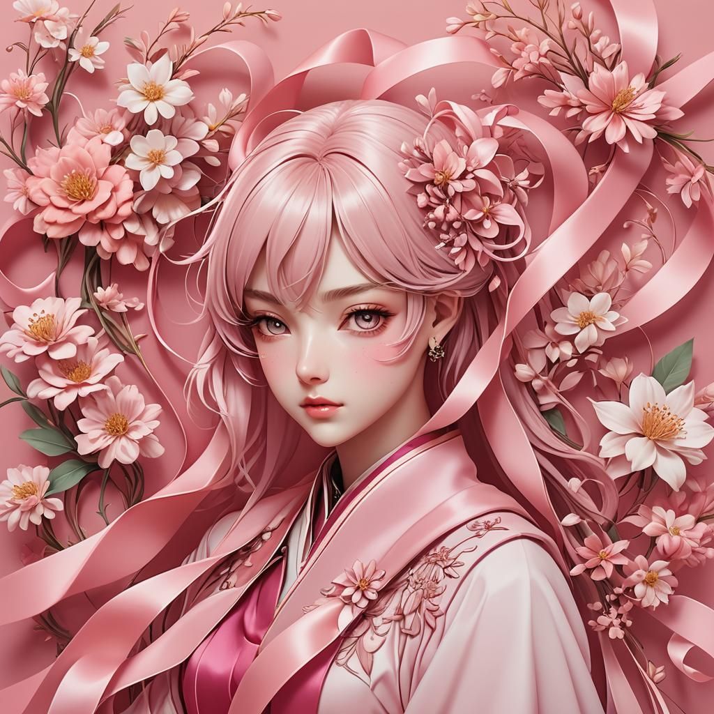Pink Ribbon: 3D Anime Art for Breast Cancer Awareness
