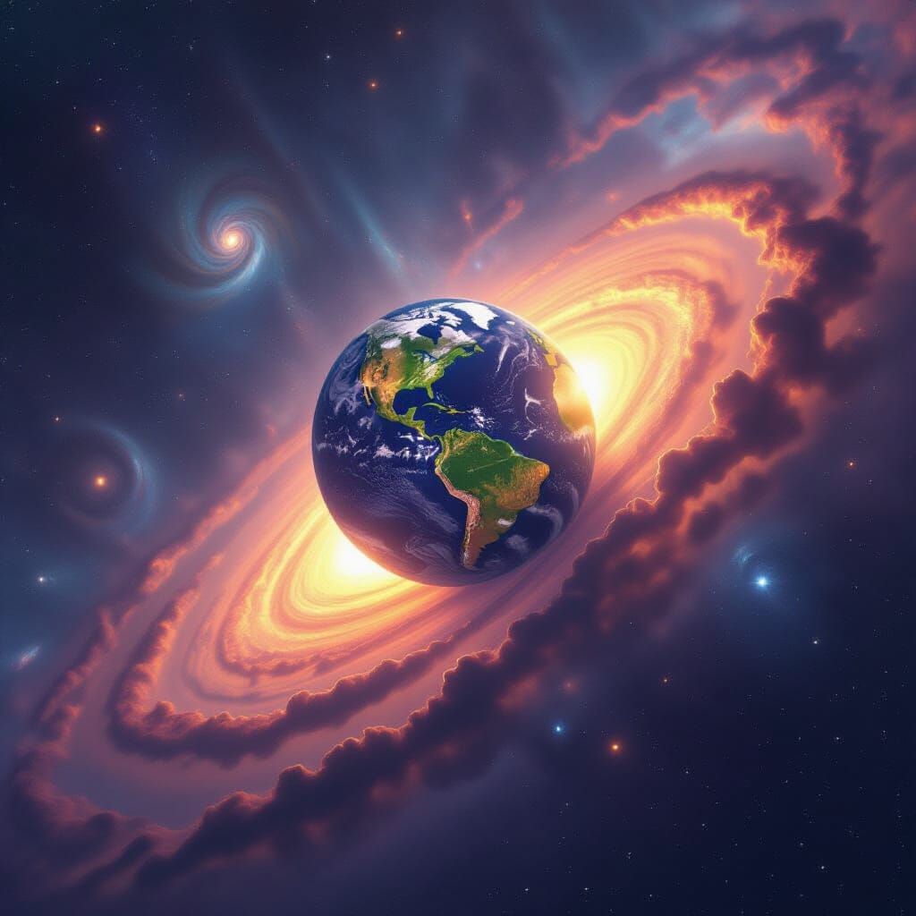 Earth Ensnared: Black Hole's Cosmic Dance, Astral Illustrati...