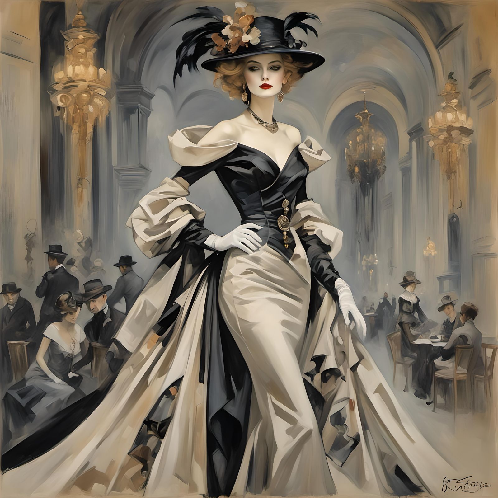 Art Deco Fashion Illustration in Erte Style