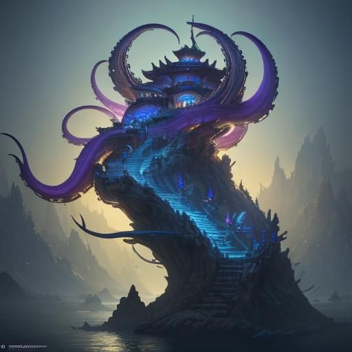 Atlantean Octopus Duck Emperor on Throne in 3D Anime Art