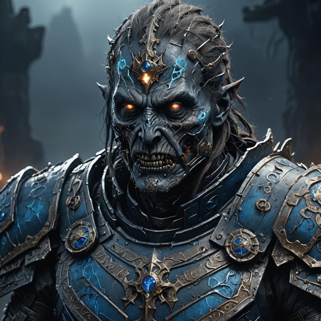 Zombie in Glowing Runes Armor: Dark Fantasy Art