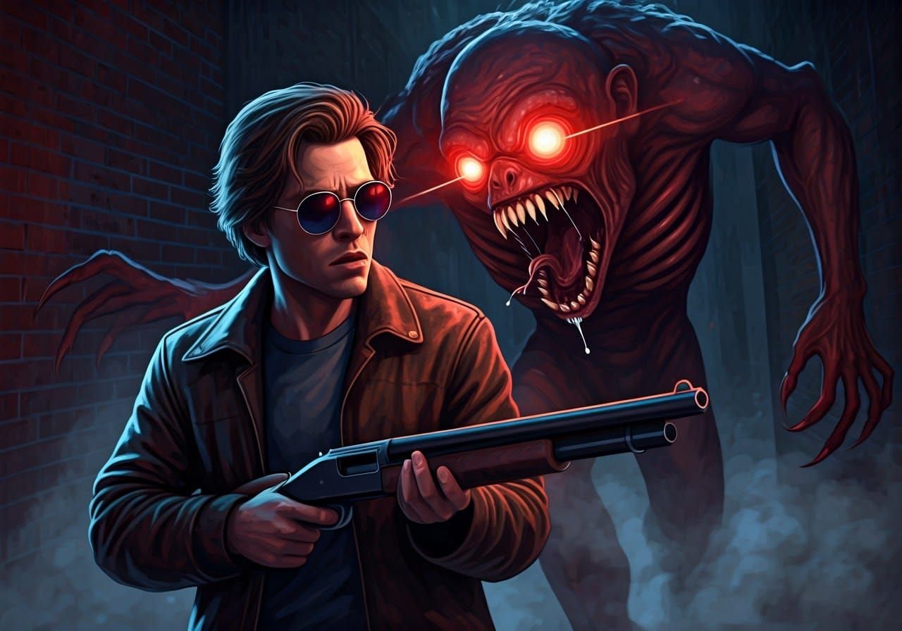 Monster Attack in 8-Bit Pixel Art Style