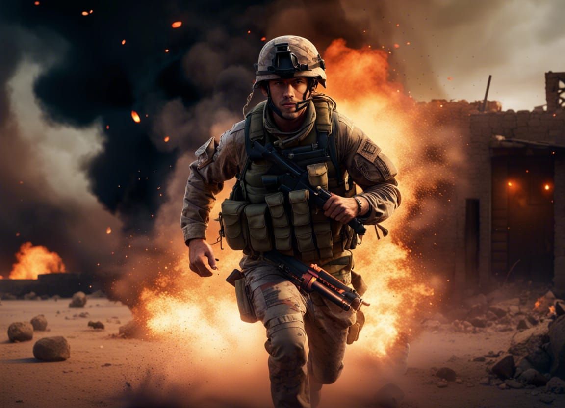 US Infantryman in Kandahar at Night: Photorealistic 8K