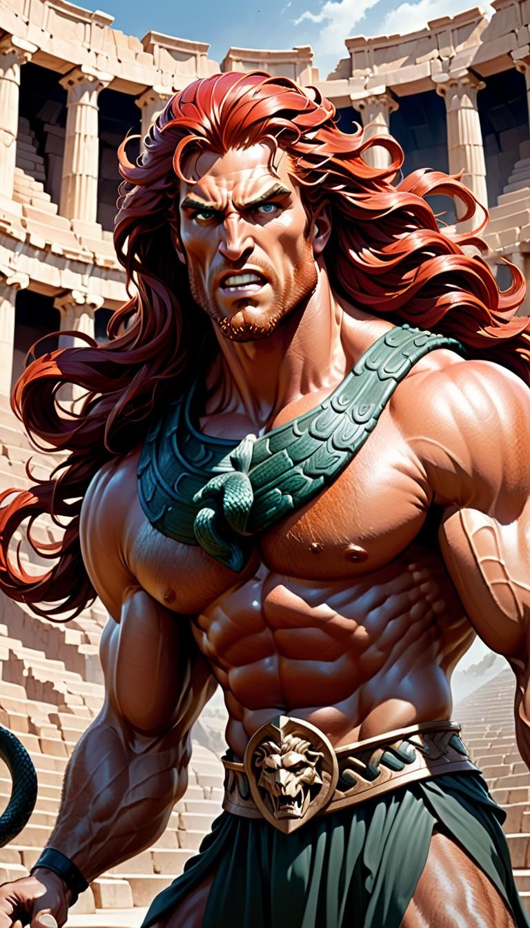 Heracles Battles Serpents in Ancient Amphitheater
