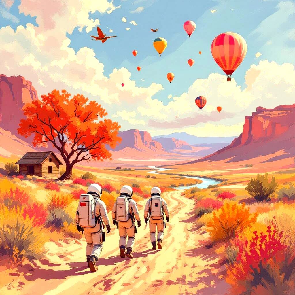 Astronauts on Alien Planet in Impressionistic Style