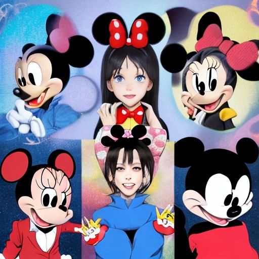 Mickey and Friends as Three Wise Monkeys in Anime Style