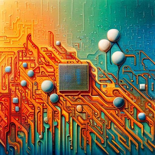 Abstract Microchip Art with Complementary Colors