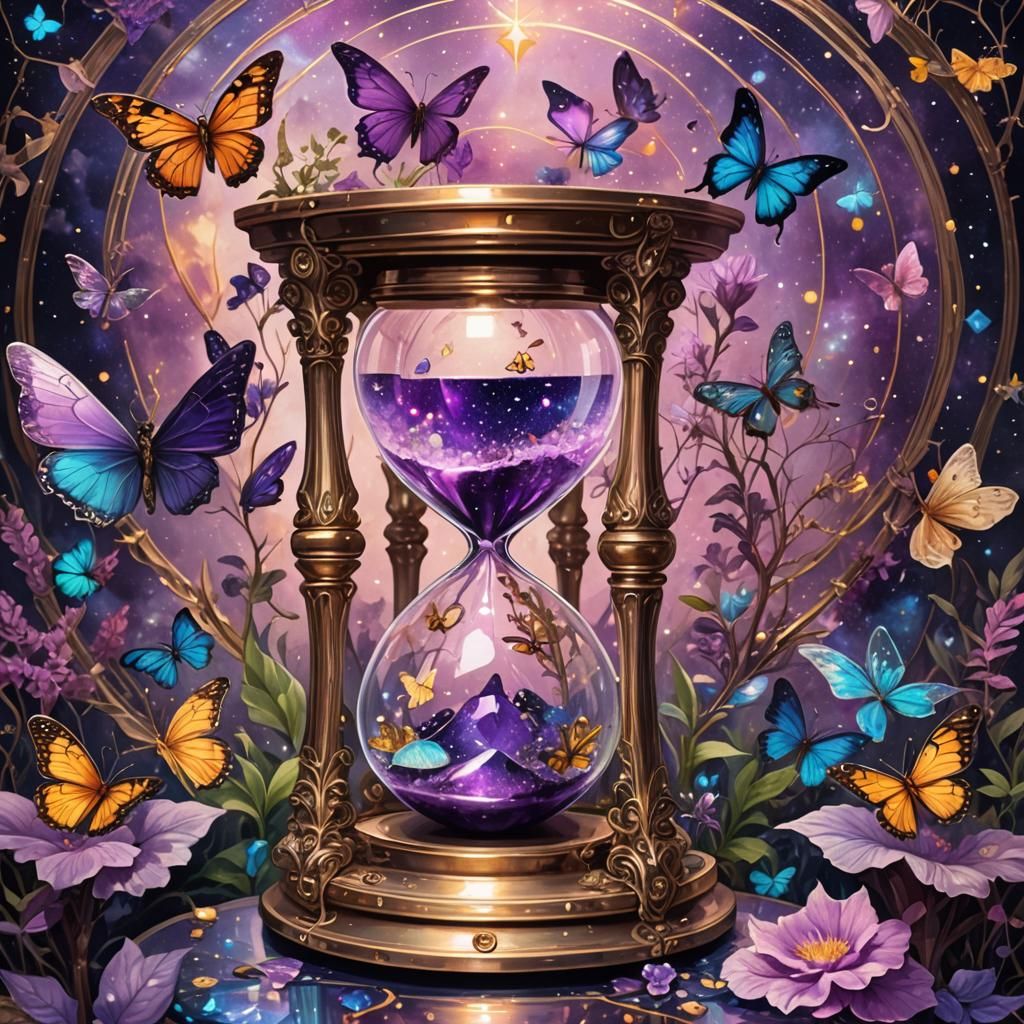 Hourglass with Fairies and Butterflies in Astral Style