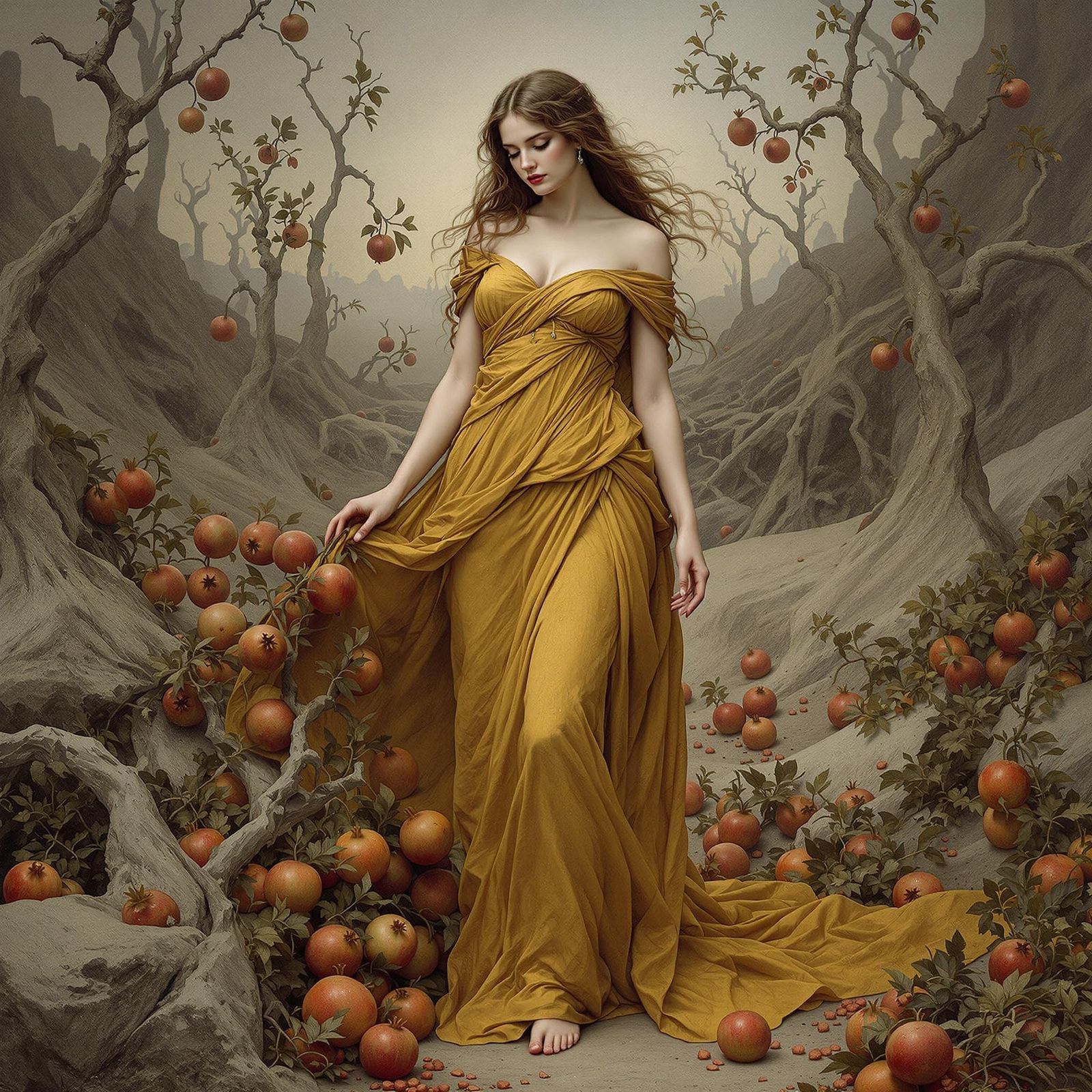 Pre Raphaelite Goddess of Spring in Greek Underworld