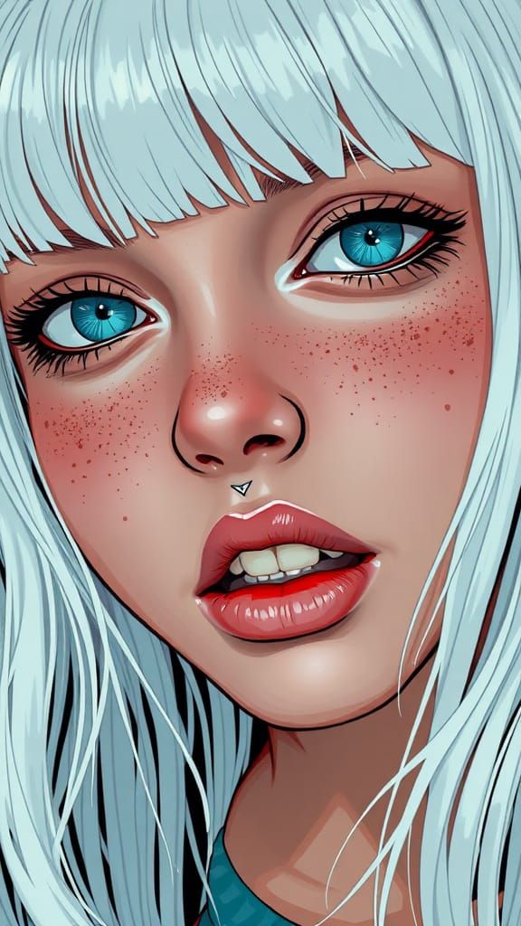 Girl with White Hair in Comic Art Style