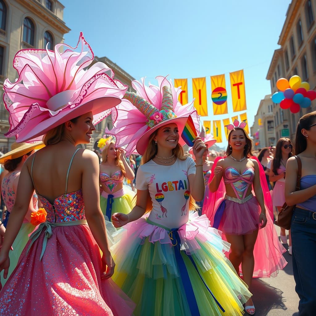 art by Lois van Baarle, festive scene at a Pride parade, cha...