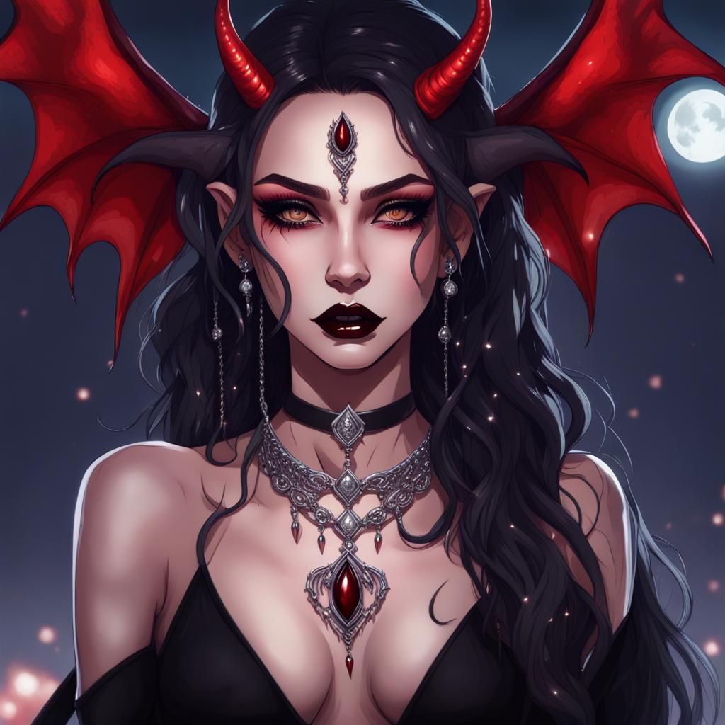 Gothic Demoness Portrait with Fiery Backdrop