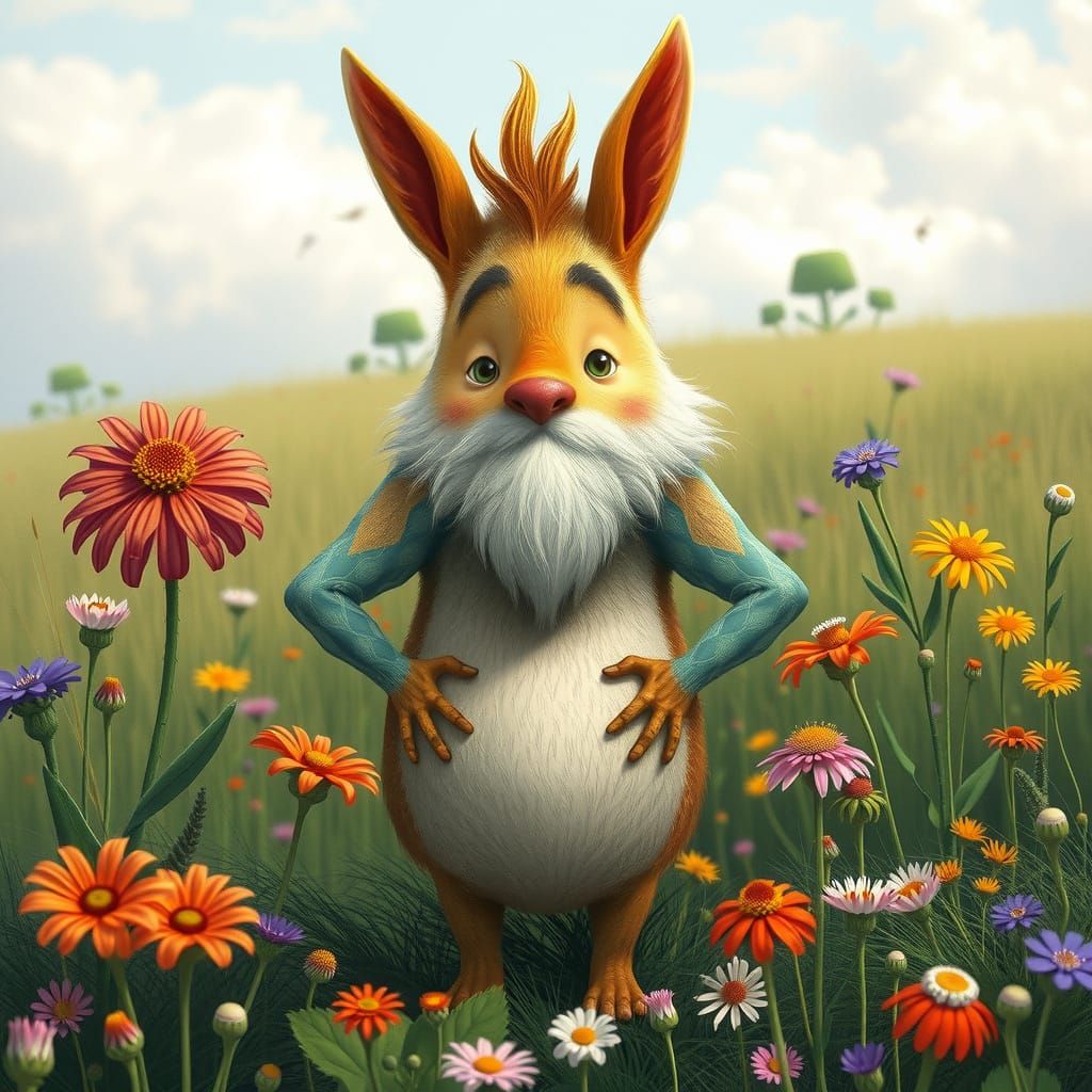 Boofus in a Vibrant Meadow, Painterly Style