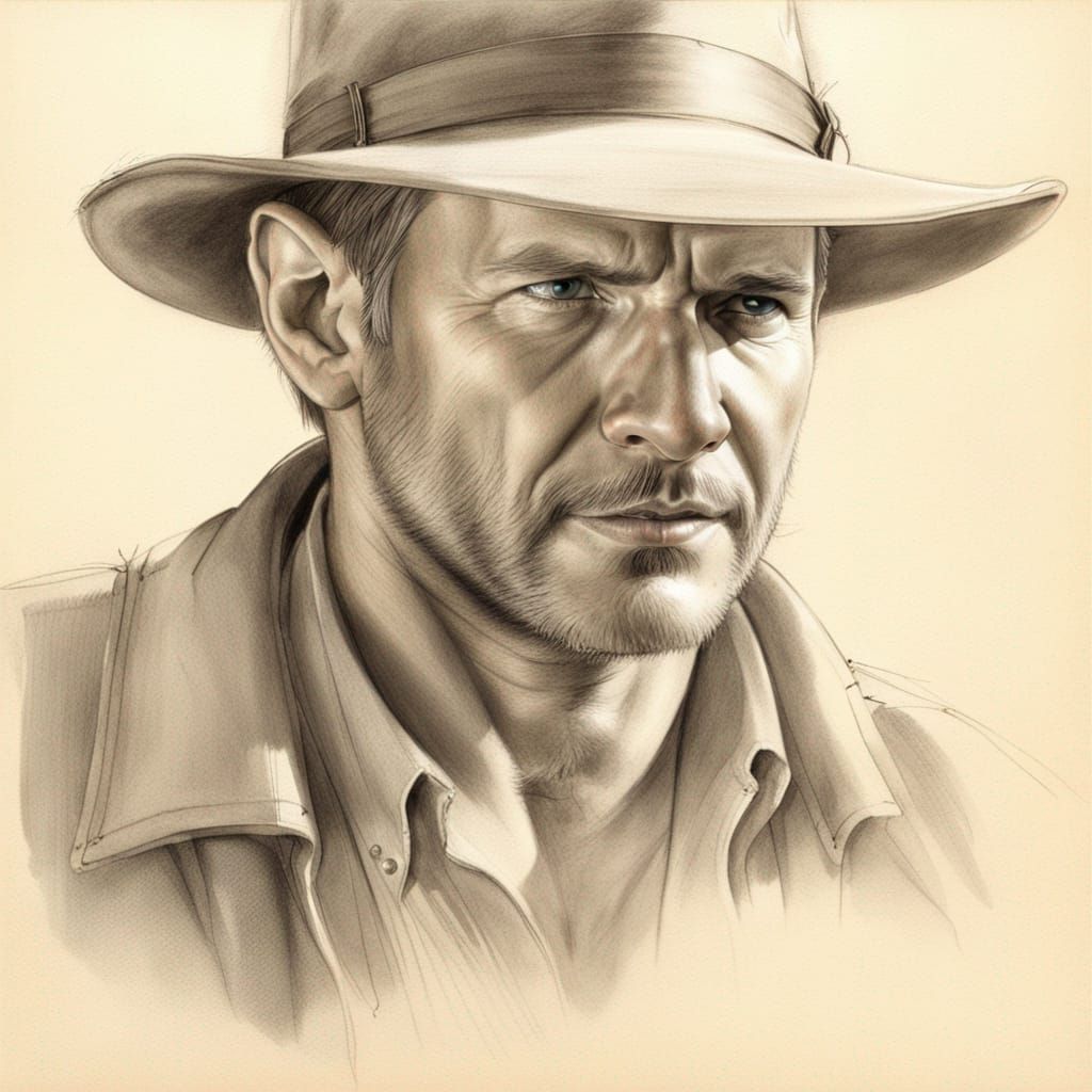 Hyperrealistic Graphite Sketch of Indiana Jones