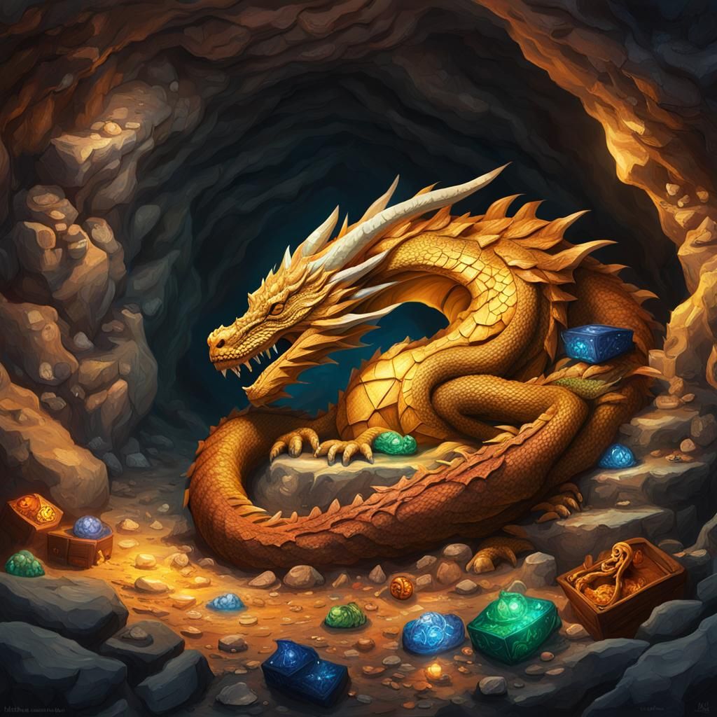 Dragon Sleeps on Treasure: Hyperrealistic Concept Art