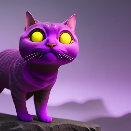 Flying Purple Cat in Detailed Matte Painting Style