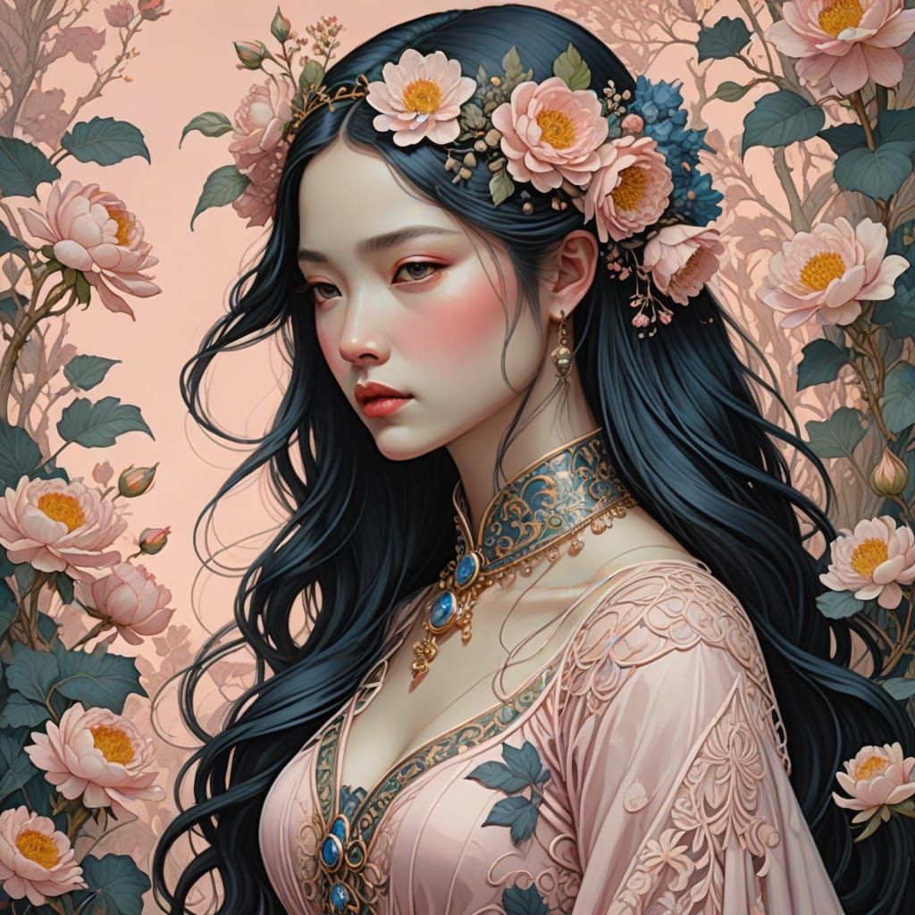 Enchanting Goddess in Elegant Pink Gown