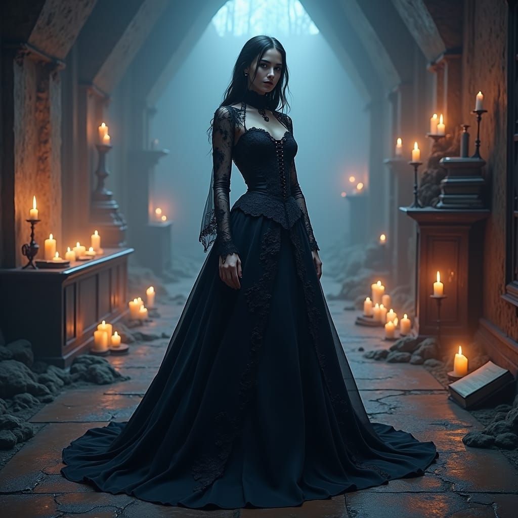Goth Girl in Mystical Setting as Matte Painting