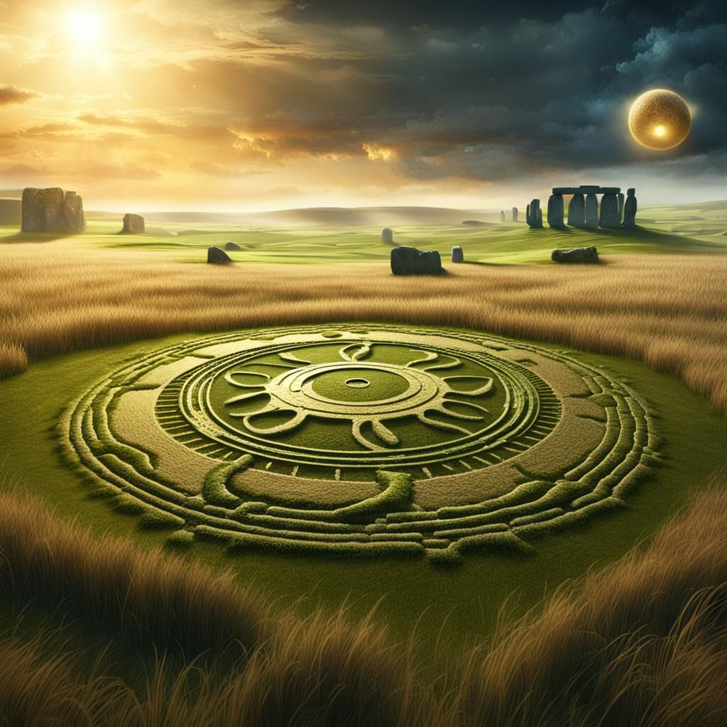Crop Circle Design with Stonehenge, Detailed Matte Painting