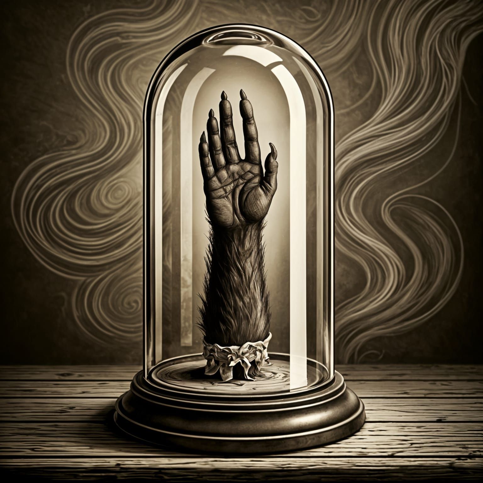 Ominous Monkey Paw in Victorian Bell Jar